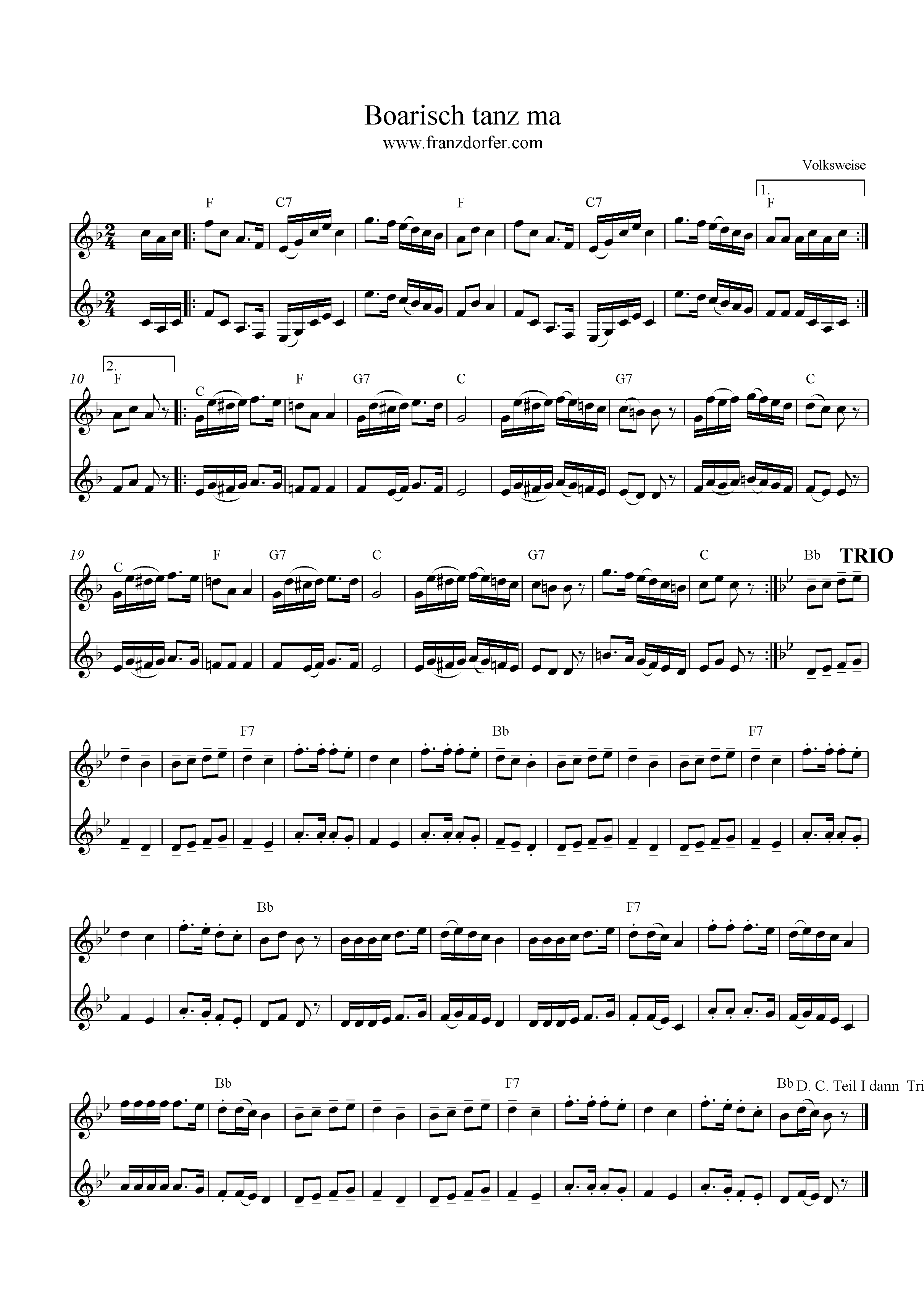 Noten - Boarisch Tanz ma, F-Dur, 2-stimmig